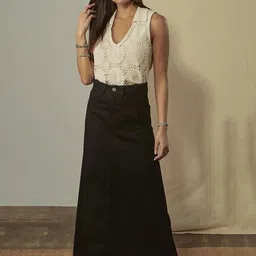 Tripursundari Fashion Flared Maxi Denim Skirt-picture-45