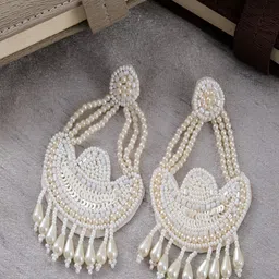 Vientiq Gold-Plated Pearls & Artificial Beaded Circular Shaped Shaped Drop Earrings-31