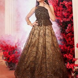 Lagorii Girls Brown Sequined Partywear Gown-image-36