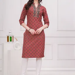 KALINI Geometric Printed Mandarin Collar Pure Cotton Straight Kurta-image-21