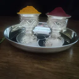 Sigaram Metallic-Toned German Silver Plate & 2-Pcs Kum Kum Cup-image-49