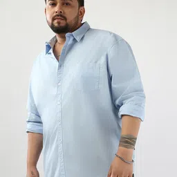 Urbano Plus Size Men's Light Blue Cotton Full Sleeve Regular Fit Casual Solid Shirt-picture-14