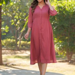 Janasya Keyhole Neck Chiffon Fit & Flare Midi Dress-picture-40