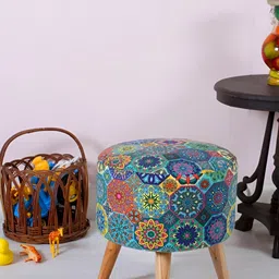 Shadowkart Blue Velvet Round Ottomans-24