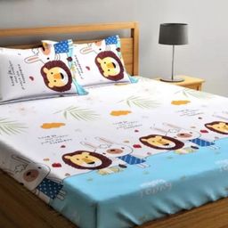 Famyo White & Blue Printed 300 TC King Bedsheet Set 1.82 m x 1.98 m-image-40
