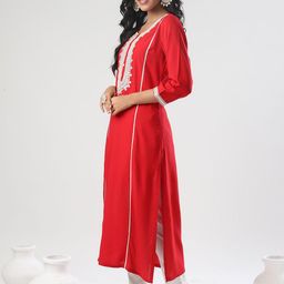 Tulsattva Geometric Yoke Design Thread Work Kurta With Trousers & Dupatta image 4