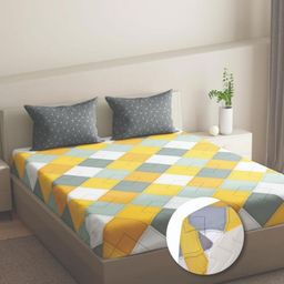wakefit Yellow & Grey Geometric 300 TC Queen Bedsheet Set- 2.74 m x 2.74 m-image-53