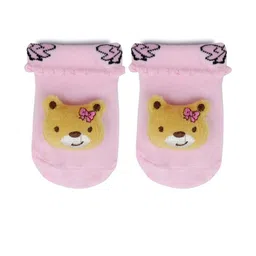 Neska Moda 6 To 12 Months Cotton Teddy Face Baby Ankle Socks/ Booties (Toe to Heel Length - 12 cm, Baby Pink, Brown)-14