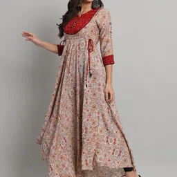 Anouk Beige Ethnic Motifs Printed Cotton Anarkali Kurta-picture-35
