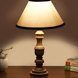 Devansh White & Black Printed Wooden Frustum Shaped Table Lamp-20