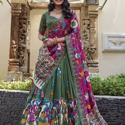 A TO Z CART Printed Ready to Wear Silk Lehenga & Unstitched Blouse With Dupatta image 2