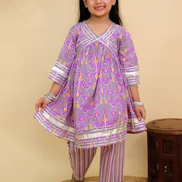 The Mom Store Girls Ethnic Motifs Printed Cotton Kurta with Trousers-image-15