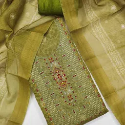 V3 FASHION STUDIO Women Green Embroidered Pure Cotton Unstitched Dress Material-picture-24