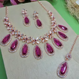 VATSALYA creation Rose Gold-Plated Artificial Stones Alloy Jewellery Set-image-40