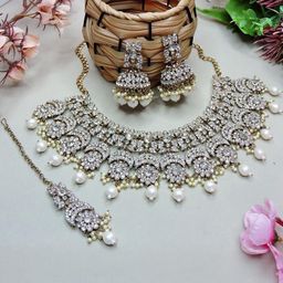 VATSALYA creation Alloy Gold- plated White Jewellery Set-picture-6