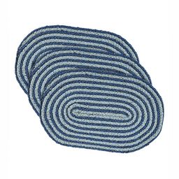 Aura 3 Pieces Blue & White Textured Cotton Outdoor Machine Washable Anti-Skid Doormats-image-43