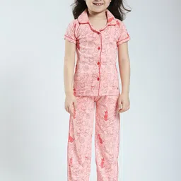 Monte Carlo Girls Printed Lapel Collar Night Suit-image-99