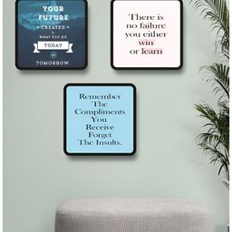 Aura Blue & Pink 3 Pieces Abstract Printed Wood Motivational Quotes Wall Art-image-64