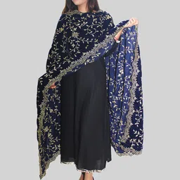 HAUTEMODA Floral Embroidered Thread Work Velvet Dupatta-picture-28