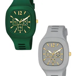 Hala Men Pack Of 2 Aluminium Dial & Bracelet Style Straps Watch Green-GREY -MILLER-05-41