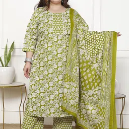 KALINI Women Floral Printed Regular Sequinned Pure Cotton Kurta with Trousers & With Dupatta-picture-45