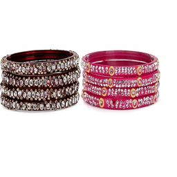 SOMIL Set Of 8 Maroon Alloy Artificial Stones and Beads Antique Bangles-image-87