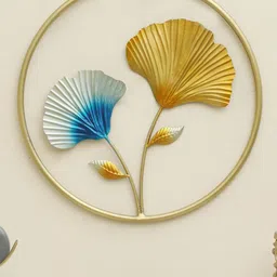 vedas Gold toned & Blue Metal Round Frame Wall Decor-image-78
