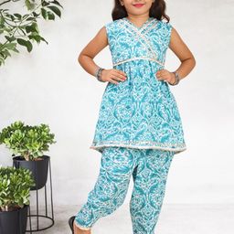 Cutiekins Girls Floral Printed Regular Gotta Patti Kurta with Dhoti Pants-picture-45