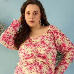 KIBO CURVE Floral Print Flared Sleeve Georgette Top-19