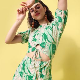 PURVAJA Women Printed Short Sleeves Puff Sleeve Cut-Outs Fit & Flare Dress-image-92