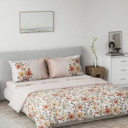 DDecor Pink & Off White Floral Cotton 4 Piece Double King Regular Bedding Set-picture-34