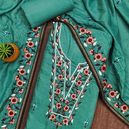 SAINOOR Embroidered Thread Work Pure Cotton Semi-Stitched Dress Material-image-84