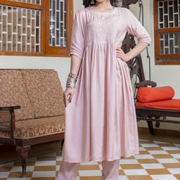Sangria Embroidered Thread Work Anarkali Kurta & Trousers-image-19