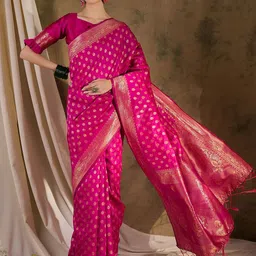 DEVATITHI Ethnic Motifs Zari Silk Blend Banarasi Saree-picture-47