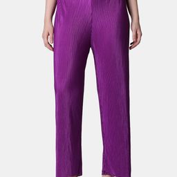 Popwings Women Relaxed Fit Straight Leg High-Rise Wrinkle Free Trousers-image-41