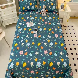 JC HOME Grey & Yellow Floral Printed Pure Cotton 220 TC Queen Bedsheet Set-2.30 m x 1.80 m-image-51