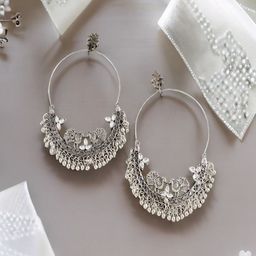 Vientiq German Silver-Plated Beaded Oxidized Circular Shape Drop Earrings-3