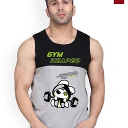 SLOWLORIS Men Pack Of 2 Printed Bio-Wash Combed Cotton Gym Vests-picture-32