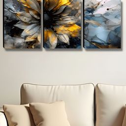 Myntra Elegant Homes Blue & Gold-Toned 3 Pieces Floral And Botanical Wall Arts-image-51