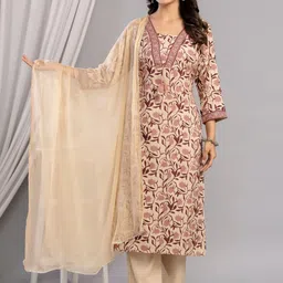 Veshviti Floral Printed Regular V Neck Straight Kurta With Trousers And Dupatta-29