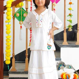 Thread & Button Girls Little Radha White Kurta With Skirt Set-picture-33
