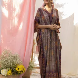 THE BOOZY BUTTON Women Boozy Banarasi Winter Kaftan Nightdress-picture-17