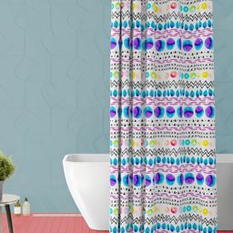 ArtzFolio Blue and White Geometric Printed Waterproof Shower Curtain-12