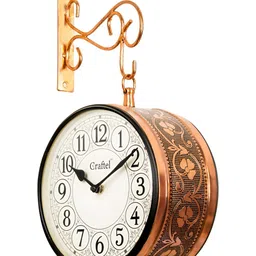 CRAFTEL Rose Gold-Toned Floral Textured Analogue Metal Round Vintage Wall Clock-8