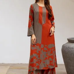 Kaftanize Mismatch Bold Leaf Printed Ethnic Kurta Palazzo Set-picture-37