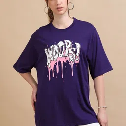 MORSE CODE Printed Pure Cotton Round Neck Oversized T-shirt-93