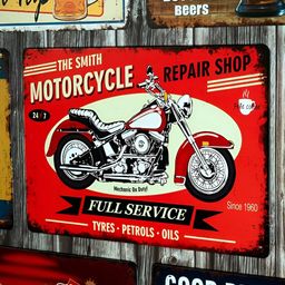 eazy wagon Red & Beige Smith Motorcycle Repair Shop Printed Wall HangingDecor-image-49