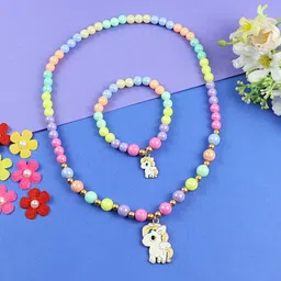 Asthetika Kids Girls Artificial Beaded Unicorn Charm Necklace & Bracelet-image-35
