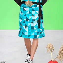 ArtzFolio Blue Triangle Printed Waist ToKnee Apron-image-30