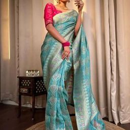 DHRUVIL IMPEX Woven Design Silk Banarasi Saree With Blouse Piece-picture-22